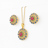 Gold-Plated Ruby & Sapphire Pendant Set